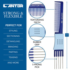 Cantor Lift: peigne-demelant 5 dents en acier inoxydable pour démêlage en douceur.