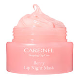 CARE:NEL Masque Lèvres Nuit Framboise, hydratation nocturne pour lèvres sèches.