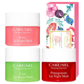 CARE:NEL masque lèvres nuit baies : soin nourrissant pour lèvres douces.