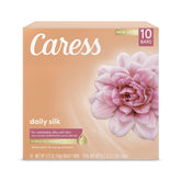 Caress Daily Silk barre beauté en douche, mousse douce et parfum pêche blanche.