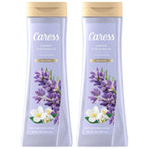 Caress gel-douche jasmin-lavande en bouteille, parfum apaisant pour la peau.