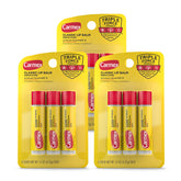 Carmex Classic Medicated Lip Balm Sticks packaging shows a three-pack set for travel