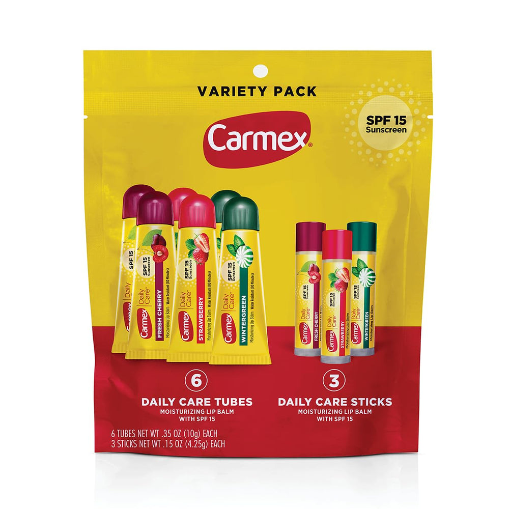 Carmex Soin Quotidien Lèvres SPF15 en tube, hydratation légère pour lèvres sèches.