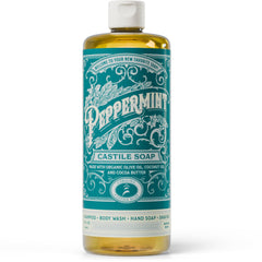 Bouteille de Carolina Castile Soap Menthe, douceur naturelle grâce à l'huile d'olive biologique.