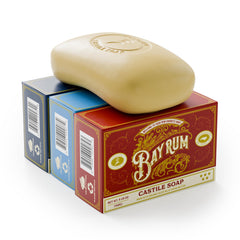 Savon Carolina Castile Soap échantillon Bay Rum, parfum épicé et hydratation légère.