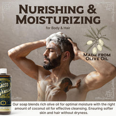 Carolina Castile Tobacco Vanilla, image-mousse-cremeuse, lavage en douceur pour peau sensible.