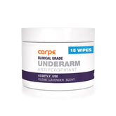 Lingettes Carpe anti-transpirant pour les aisselles offrant fraîcheur et réduction potentielle des traces.
