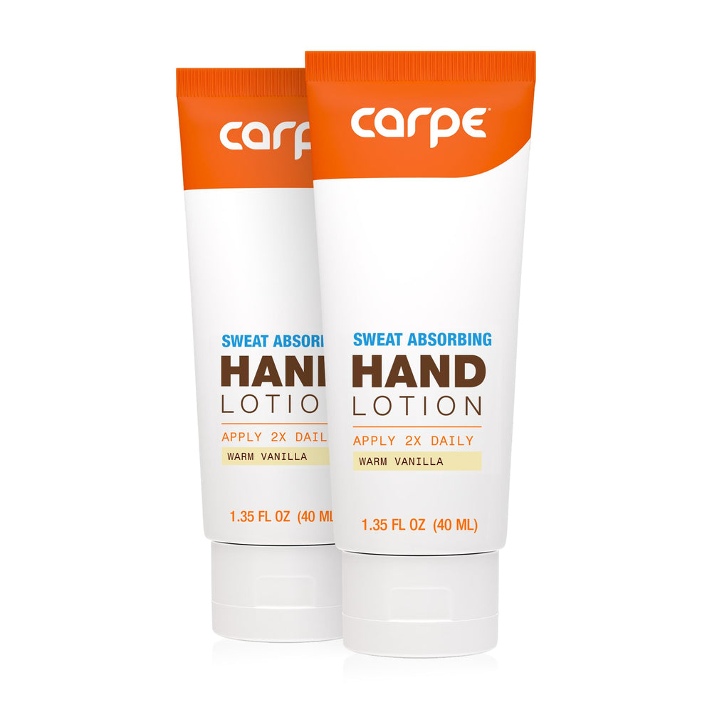Carpe Lotion Mains Absorbante pack 2 et emballage, aide potentiellement à réduire la transpiration.