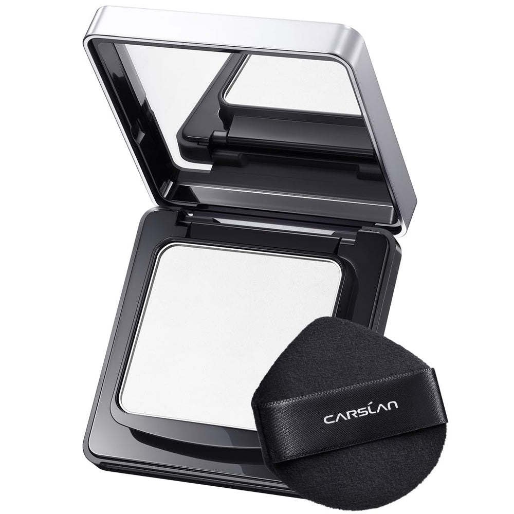 CARSLAN poudre compacte ouverte avec miroir et houppette pour retouches discrètes