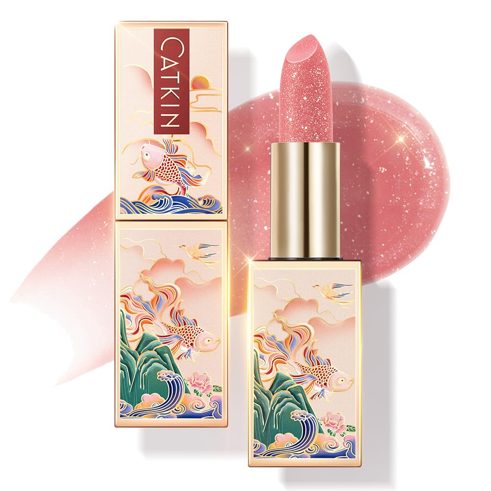 Catkin baume lèvres teinte changeante avec paillettes pour un éclat personnalisé.