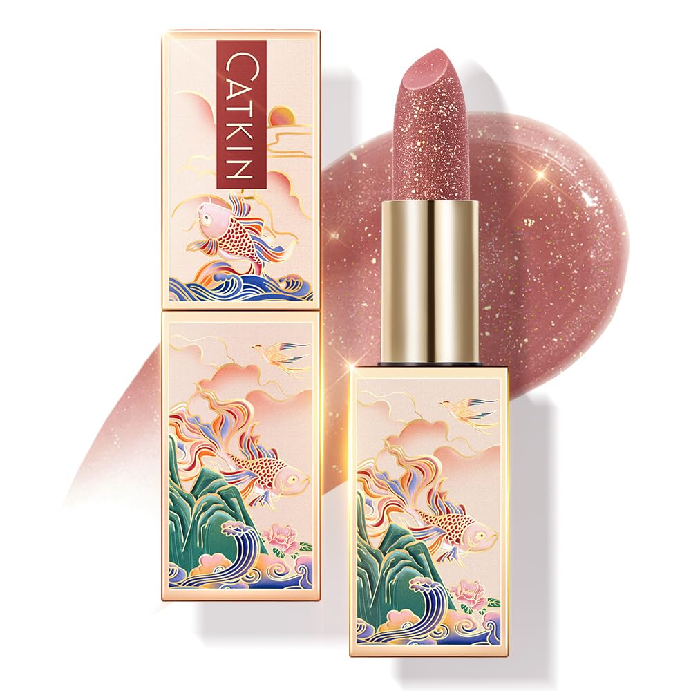Catkin baume lèvres teinte Destiny rouge vin avec paillettes, hydratation et éclat personnalisés.