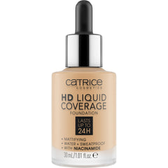 Catrice Teint Liquide HD montrant l’application goutte à goutte pour un effet flouté