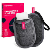 CAVEEM sac à savon exfoliant rugueux montre une texture abrasive pour exfolier en douceur
