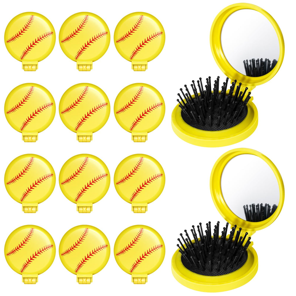 Brosse démêlante mini Cecnamt Softball avec miroir pliable, démêle en douceur lors de vos déplacements.
