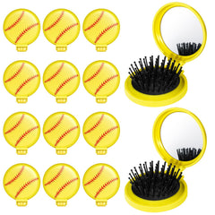 Brosse démêlante mini Cecnamt Softball avec miroir pliable, démêle en douceur lors de vos déplacements.