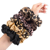 CEELGON scrunchie satin imprimé léopard, grand format, maintien doux et sans glissement