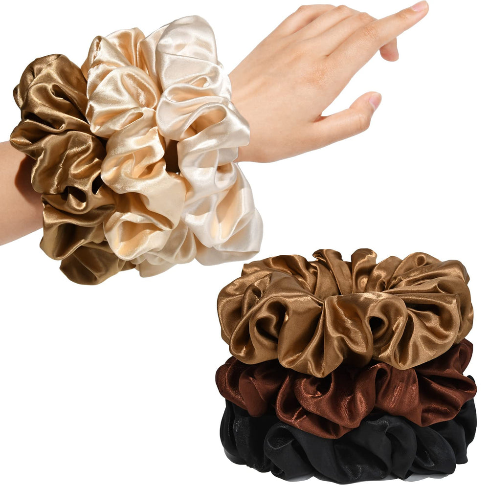 CEELGON scrunchie satin noir, diamètre 165 mm pour cheveux épais.