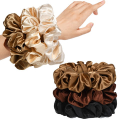CEELGON scrunchie satin noir, diamètre 165 mm pour cheveux épais.