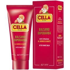Cella Milano après-rasage: beurre de karité et huile d'amande pour hydratation durable.