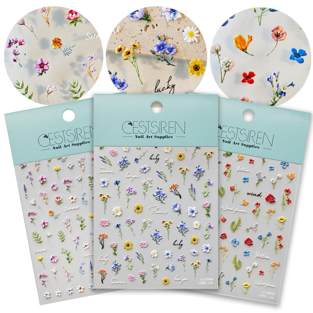 Stickers fleurs CESTSIREN en relief 3D pour des ongles élégants