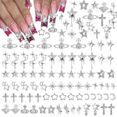 CESUSME charms étoiles croix lune planete sur ongles pour design 3D argenté