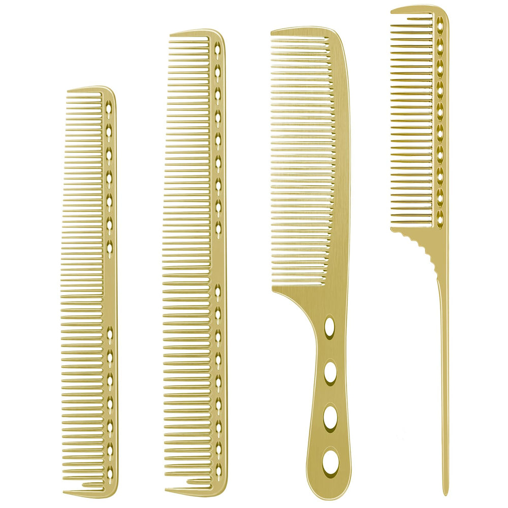 CGBARBER ensemble quatre peignes aluminium doré pour coiffage précis