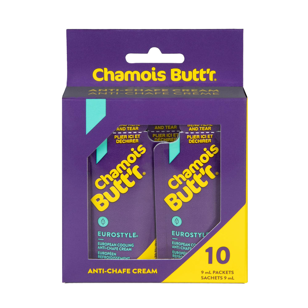 Chamois Butt'r Eurostyle pack 10x9ml pour prévenir les frottements pendant le cyclisme.
