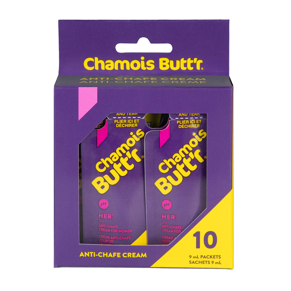 Chamois Butt'r Her' en sachets de 9 ml, prêt à l'emploi avant l'effort.