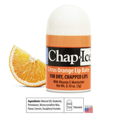 CHAP-ICE emballage compact baume lèvres citrus orange pratique en déplacement
