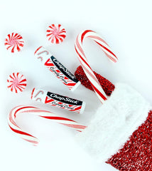ChapStick Candy Cane packaging showing six-count holiday stocking display.