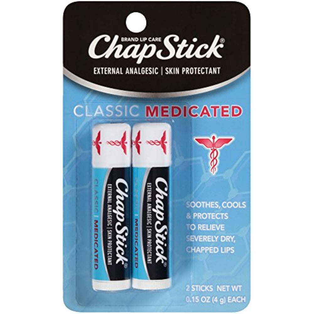 ChapStick Classic Médicamenteux - deux bâtons dans blister, soin ciblé pour lèvres sèches.