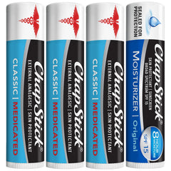 ChapStick ensemble quatre pièces : soin médicamenteux et hydratant des lèvres.