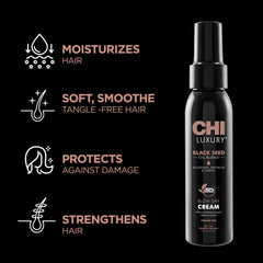 CHI crème-seche-nigelle-flacon: texture légère pour un fini lisse et brillant.