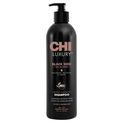 CHI Shampoing Luxe huile de graines noires en flacon, revitalise les cheveux.