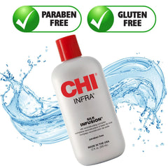 CHI Infra Silk Infusion – coiffage et brillance visibles après utilisation.