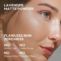 Poudre Chillab Lavender Matte appliquée sur le visage avec fini mat naturel.