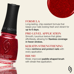 China Glaze Ruby Pumps fini brillant et lumineux.