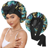 CHLINS bonnet en satin pour dormir, double couche et maintien confortable toute la nuit.