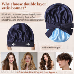 CHLINS bonnet satin bleu marine et bleu clair maintient les cheveux doux