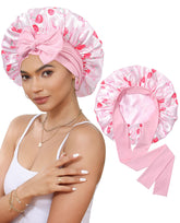 CHLINS bonnet satin nuit, bande elastique et double couche, protection douce des cheveux