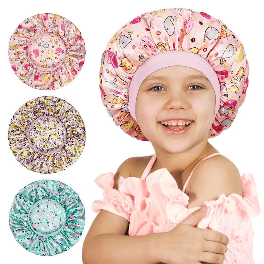 Choshion ensemble de 3 bonnets en soie pour enfants, protection des cheveux au coucher.