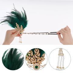 Bandeau plume verte Choyaxo pour coiffure glamour et rétro.