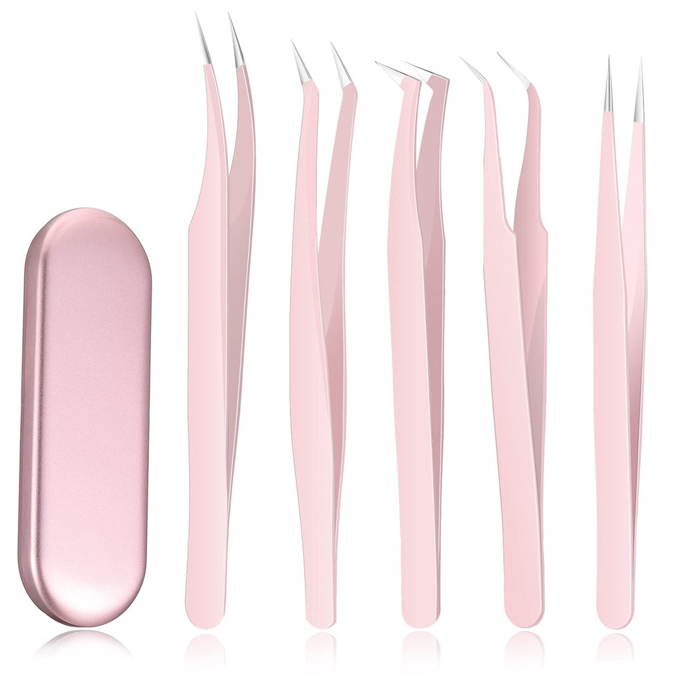 Pinces à cils volume Chumia en rose, ensemble complet pour une pose précise des extensions.