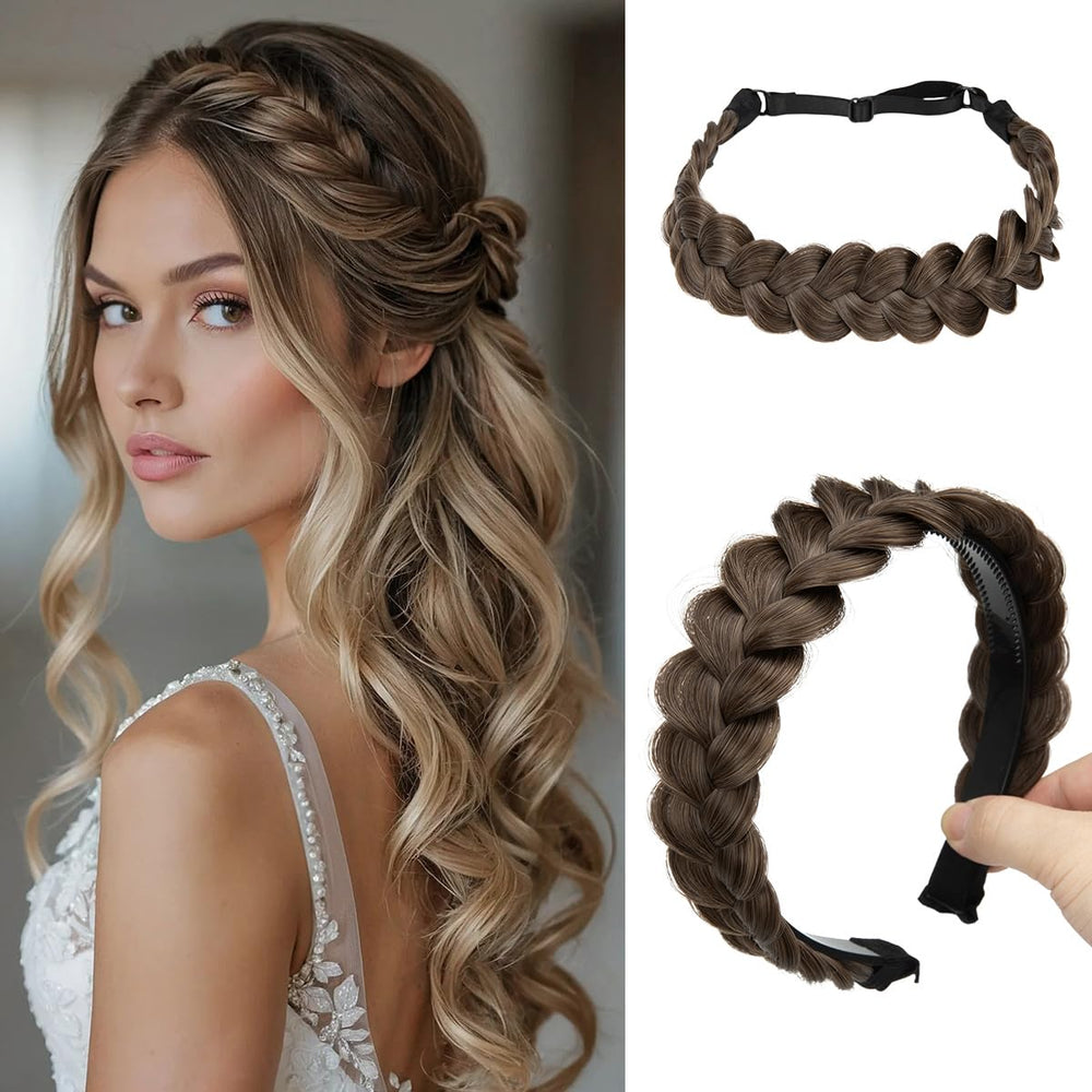CJL HAIR bandeau tressé fait main brun café, confort quotidien.