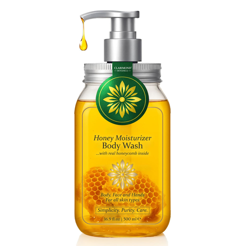 CLARIMOND Gel Douche Miel Bio — bouteille moderne pour hydratation quotidienne.