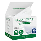 Clean Skin Club – serviettes-visage jetables XL sensibles, douceur adaptée pour peaux réactives.