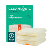Gant exfoliant Cleanlogic en coton biologique, pack de 3 pour peau plus lisse.