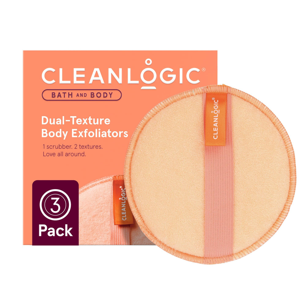 Pack exfoliant corps Cleanlogic avec trois pièces à texture double pour routine quotidienne.