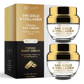 Clear Beauty – bouteille crème visage 24K or et collagène pour hydratation durable.