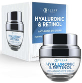 Clear Beauty Crème Yeux avec acide hyaluronique et rétinol — flacon pour hydratation ciblée.
